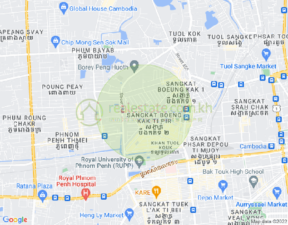 Map of Boeung Kak 2, Toul Kork, Phnom Penh
