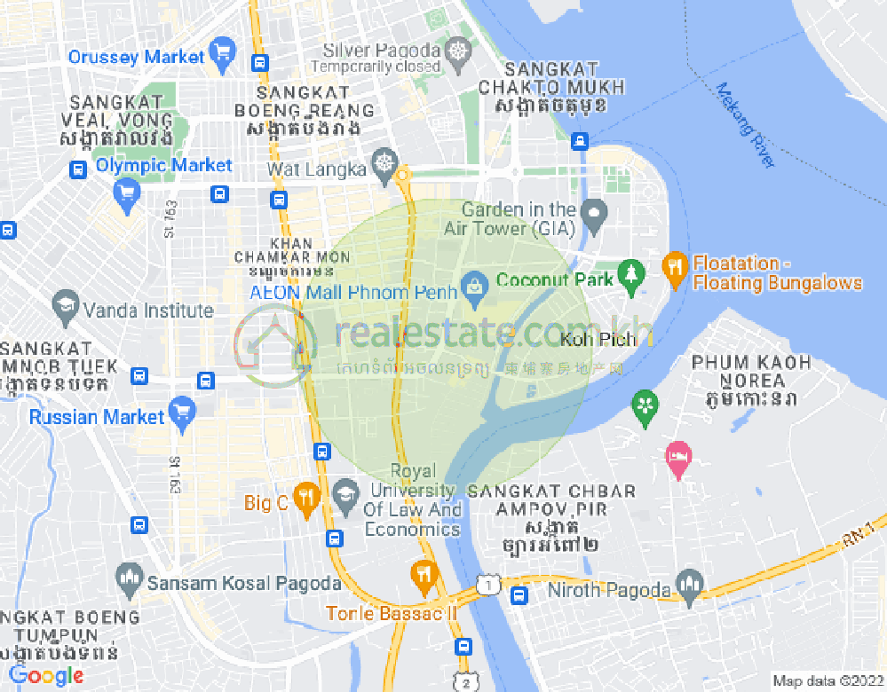 Mapa: Tonle Bassac, Chamkarmon, Phnom Penh