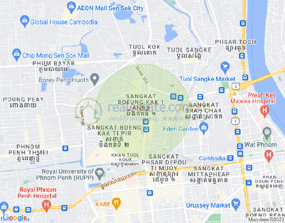Mapa: Boeung Kak 1, Toul Kork, Phnom Penh