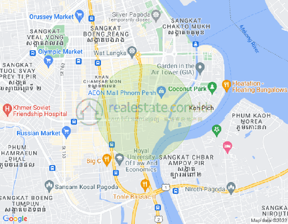 Map of Tonle Bassac, Chamkarmon, Phnom Penh