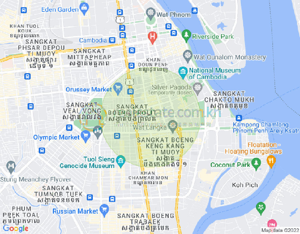 Carte de Boeng Reang, Daun Penh, Phnom Penh