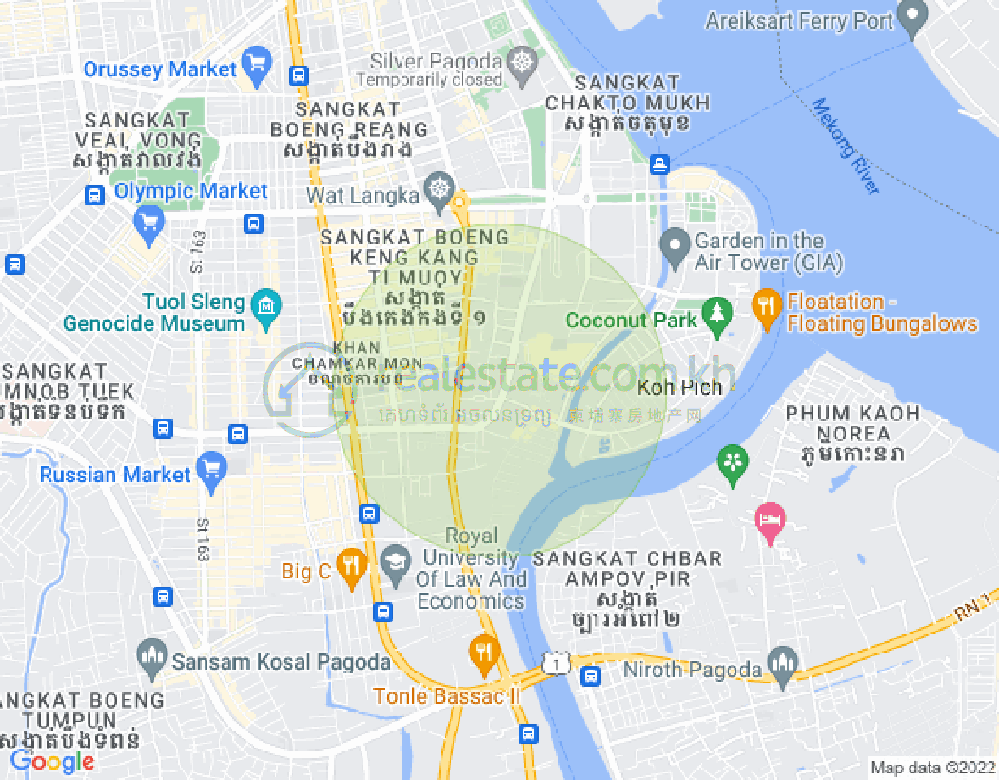 Map of Tonle Bassac, Chamkarmon, Phnom Penh