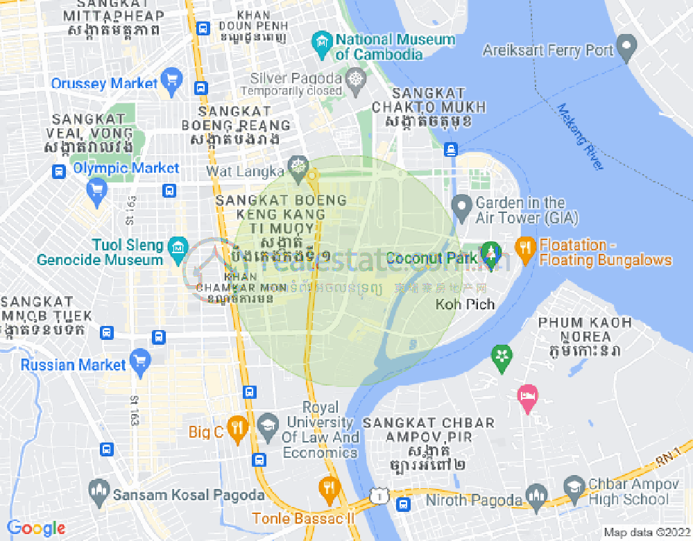 Map of Tonle Bassac, Chamkarmon, Phnom Penh