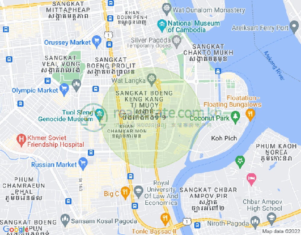 万景岗1分区（BKK1), 波哥堪, 金边地图
