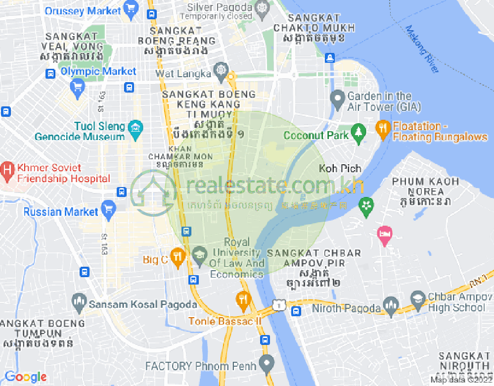 Map of Tonle Bassac, Chamkarmon, Phnom Penh
