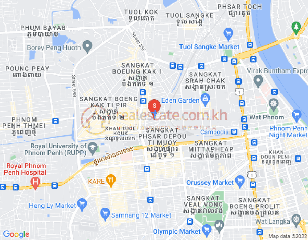 Carte de Boeung Kak 1, Toul Kork, Phnom Penh