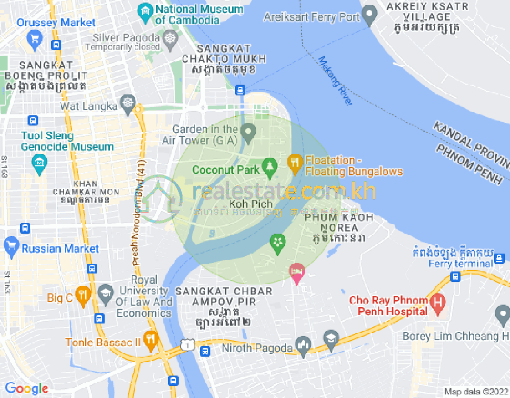 Map of Tonle Bassac, Chamkarmon, Phnom Penh
