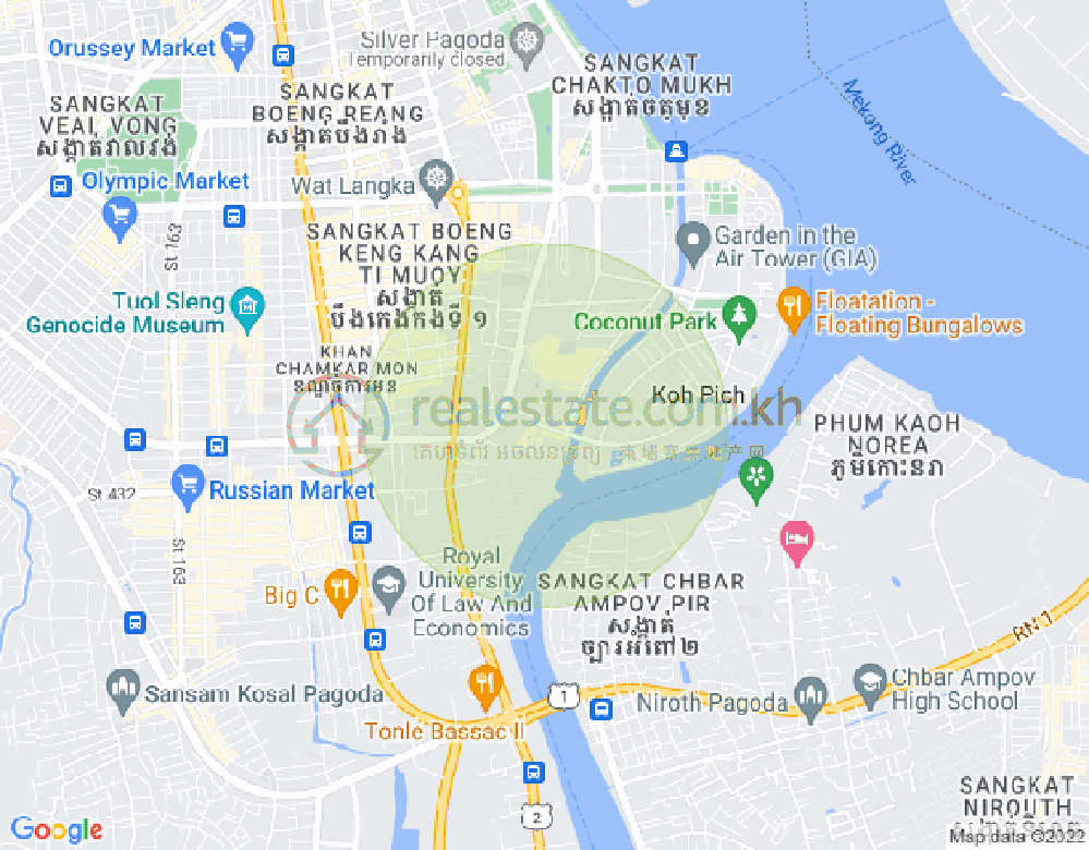 Mapa: Tonle Bassac, Chamkarmon, Phnom Penh