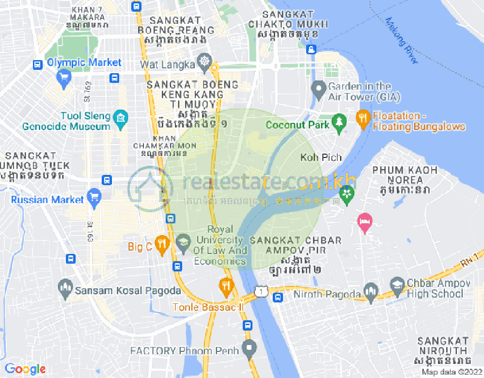 Map of Tonle Bassac, Chamkarmon, Phnom Penh
