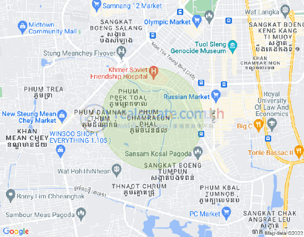 Boeung Tumpun分区, 棉芷区, 金边地图