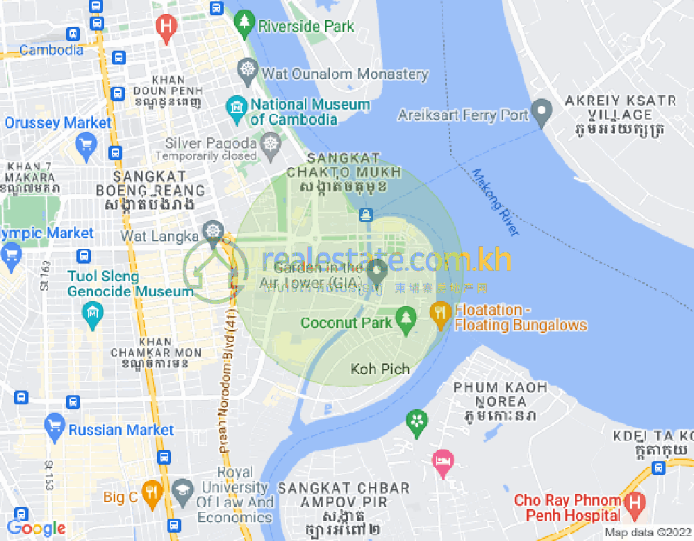 Map of Tonle Bassac, Chamkarmon, Phnom Penh