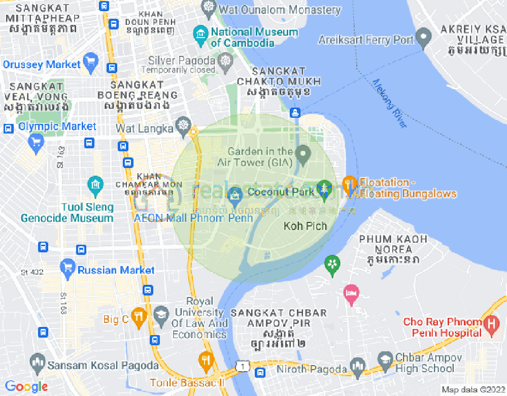 Map of Tonle Bassac, Chamkarmon, Phnom Penh