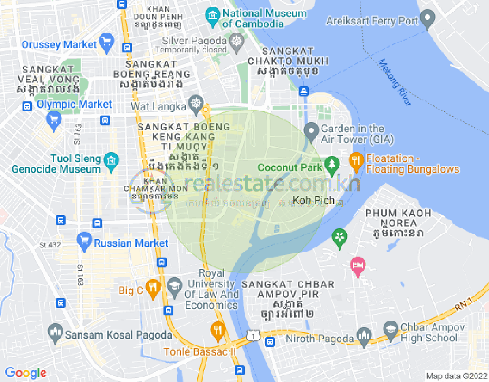 Mapa: Tonle Bassac, Chamkarmon, Phnom Penh