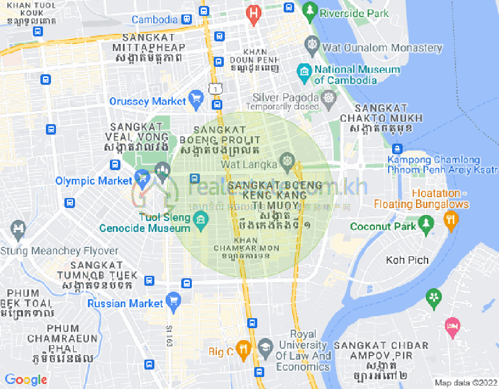 만경강1부구(BKK1), 벙껭깡, 프놈펜 지도