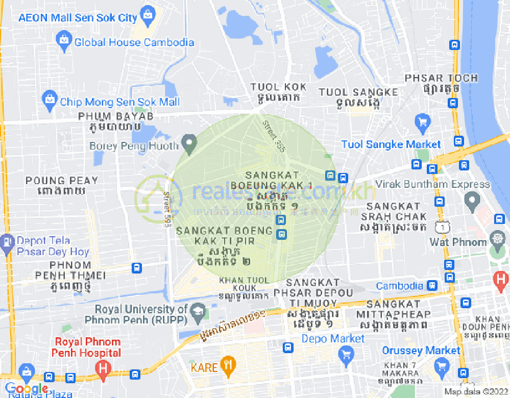 ブン・カック1, トゥールコーク, プノンペンの地図