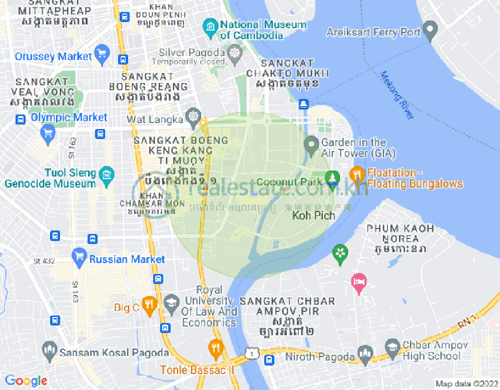 Map of Tonle Bassac, Chamkarmon, Phnom Penh