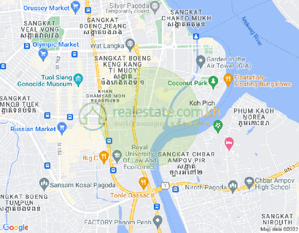 Map of Tonle Bassac, Chamkarmon, Phnom Penh