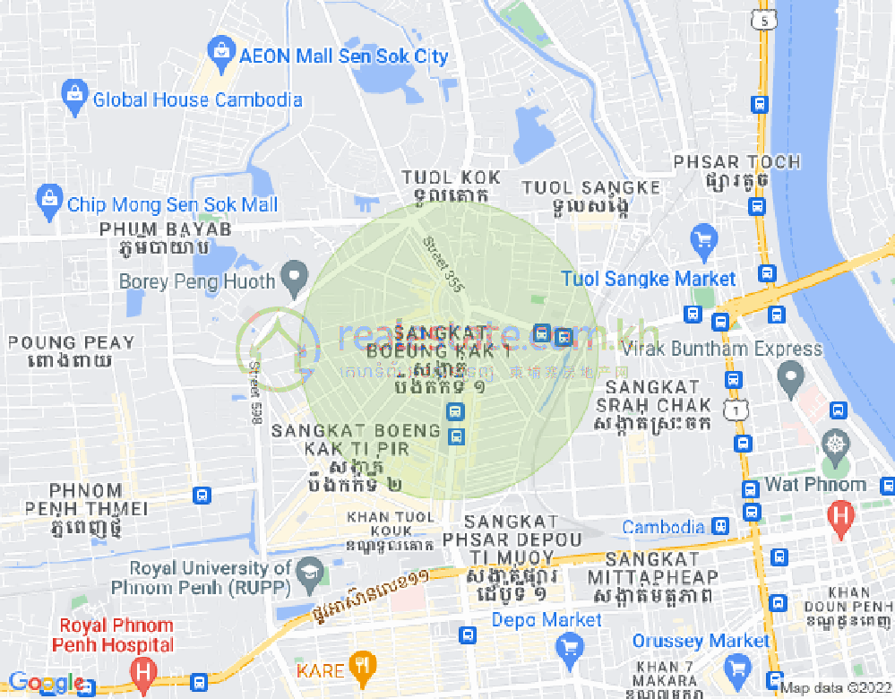 Map of Boeung Kak 1, Toul Kork, Phnom Penh