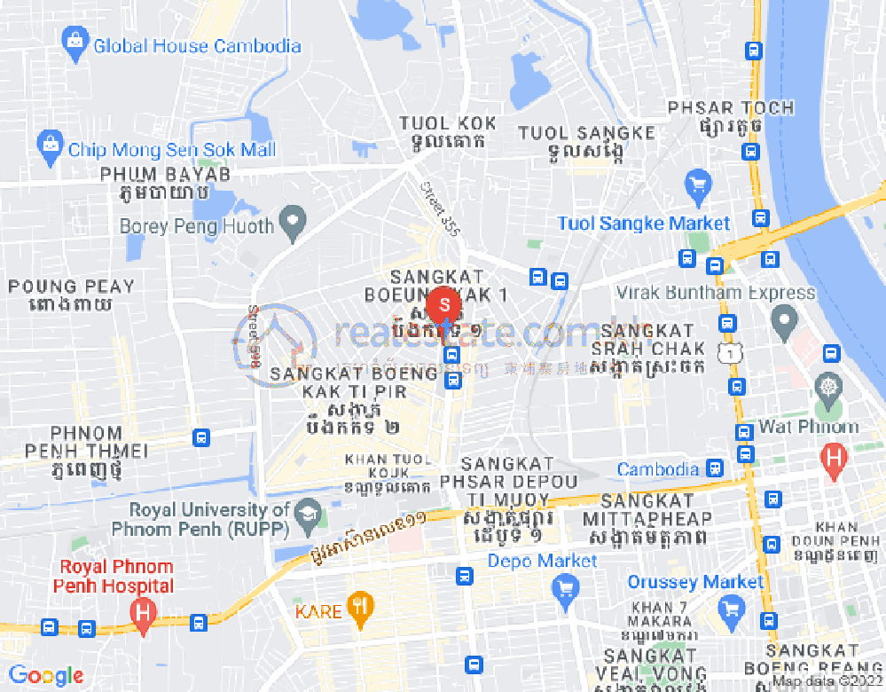Mapa: Boeung Kak 1, Toul Kork, Phnom Penh