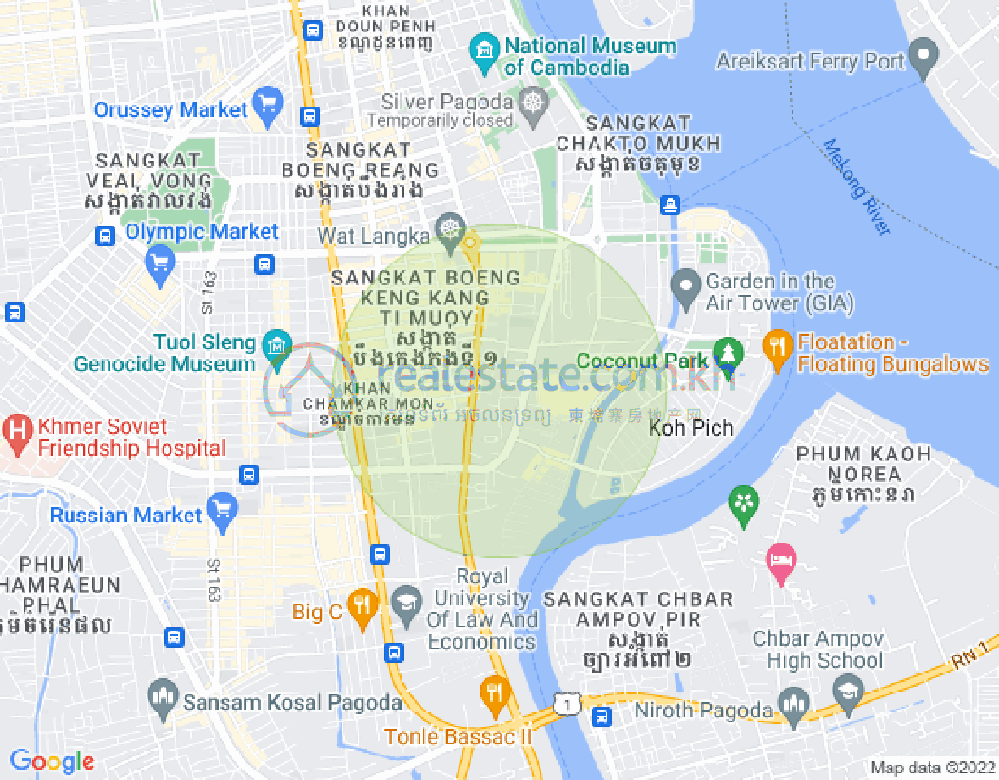 Map of Tonle Bassac, Chamkarmon, Phnom Penh