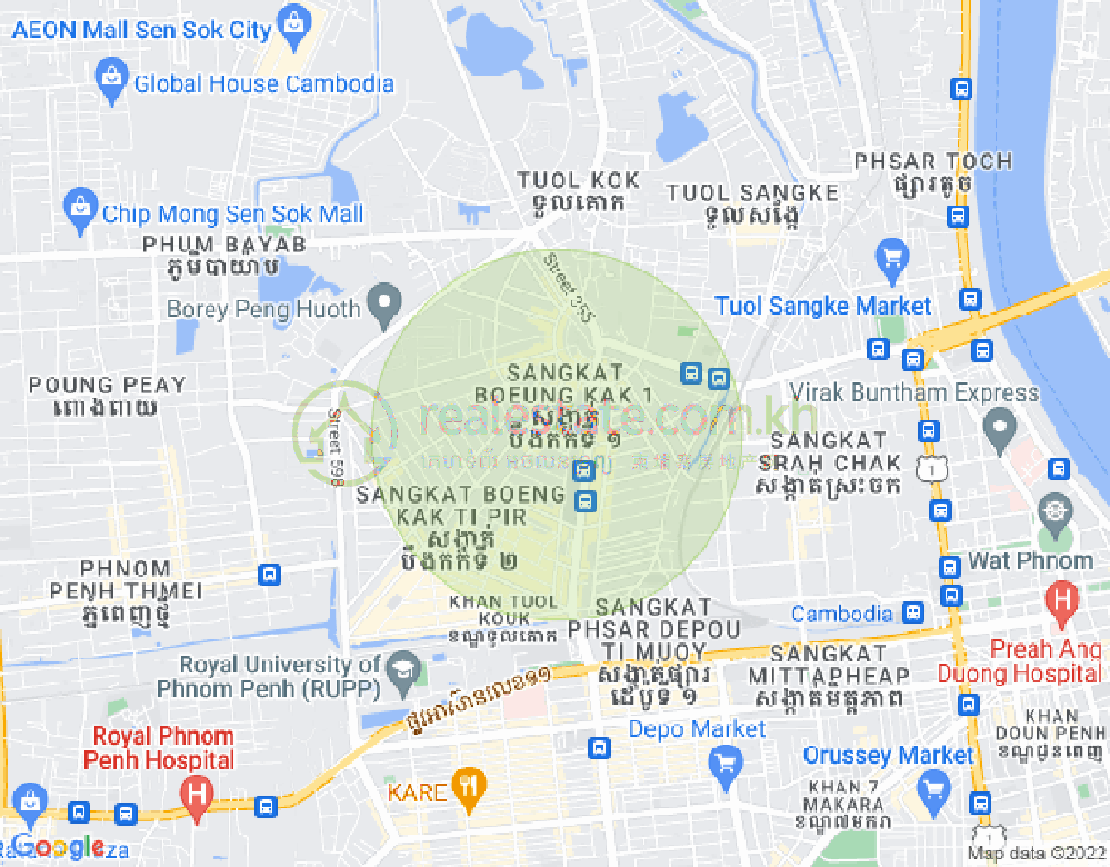 Mapa: Boeung Kak 1, Toul Kork, Phnom Penh