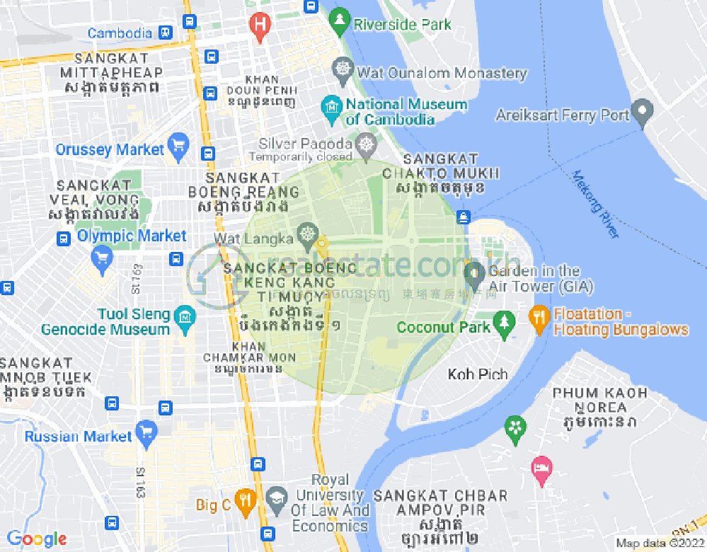 Map of Tonle Bassac, Chamkarmon, Phnom Penh