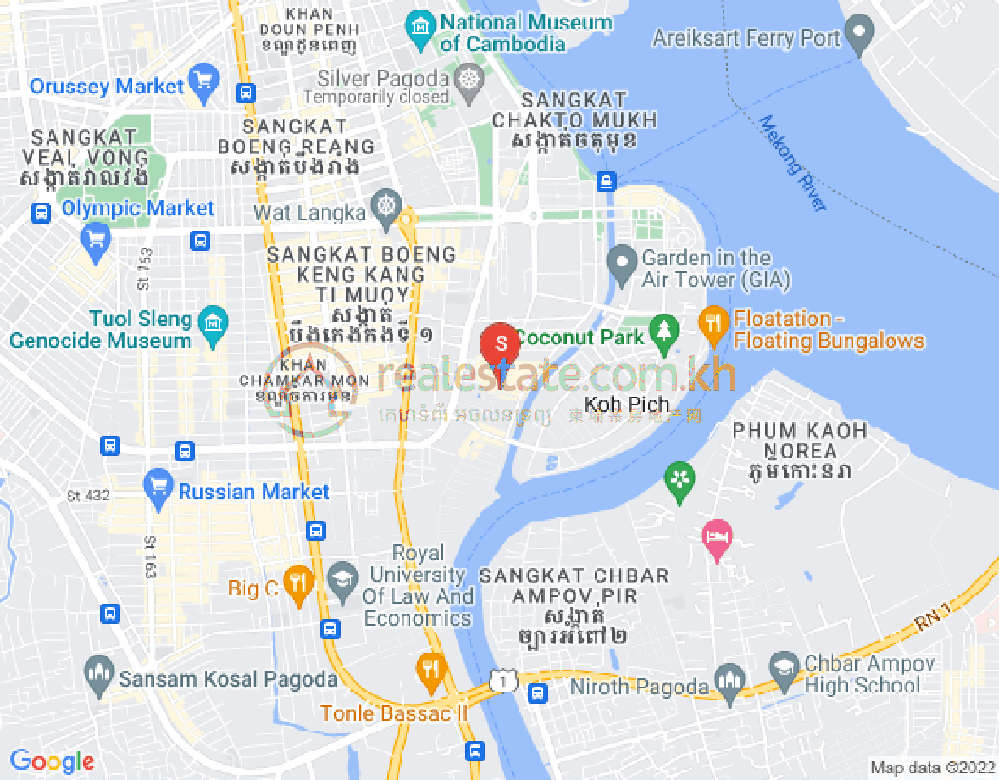 Mapa: Tonle Bassac, Chamkarmon, Phnom Penh