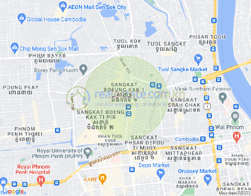 Mapa: Boeung Kak 1, Toul Kork, Phnom Penh
