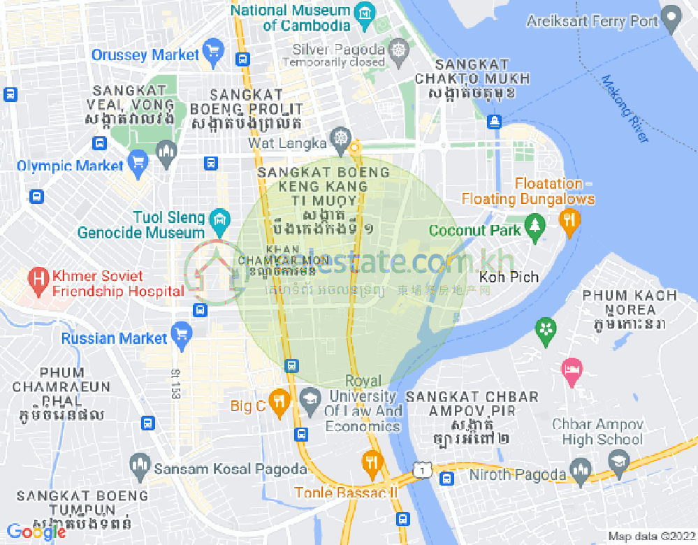 Map of Tonle Bassac, Chamkarmon, Phnom Penh