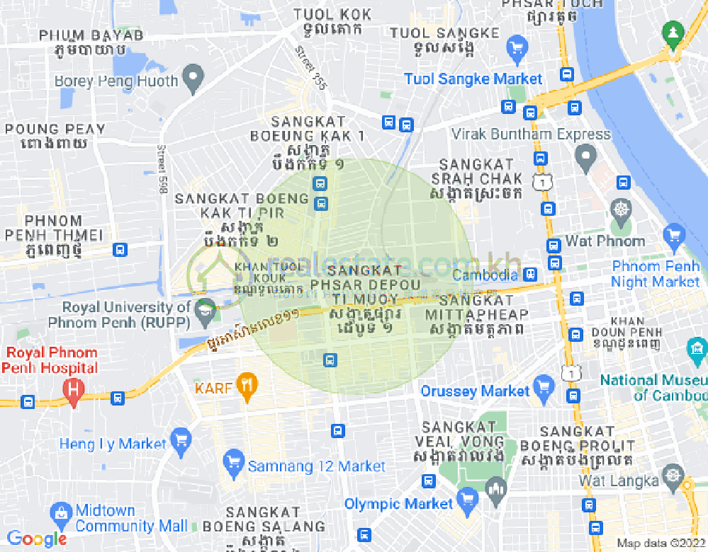 แผนที่ พสาเดโป 1, ตวลโคก, พนมเปญ