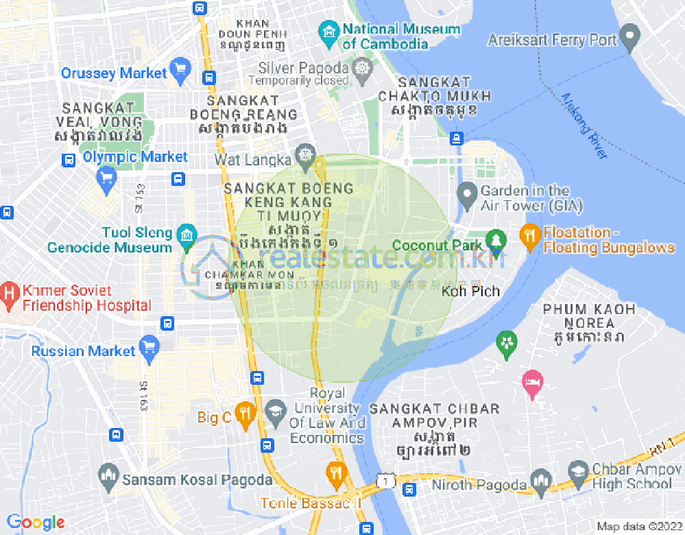 Map of Tonle Bassac, Chamkarmon, Phnom Penh