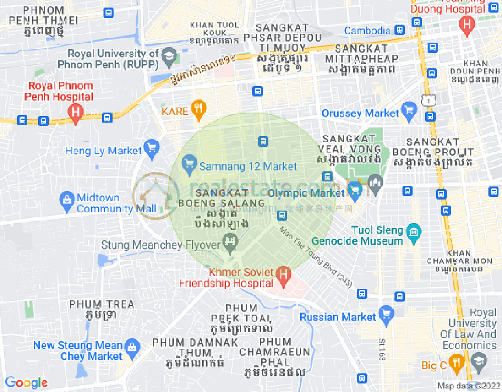 Carte de Boeung Kak 1, Toul Kork, Phnom Penh