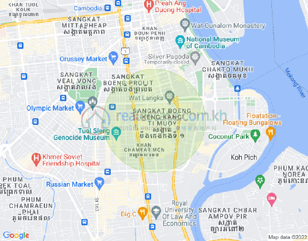 만경강1부구(BKK1), 벙껭깡, 프놈펜 지도