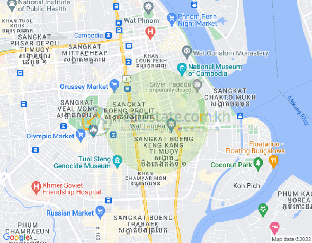 Map of Boeng Reang, Daun Penh, Phnom Penh