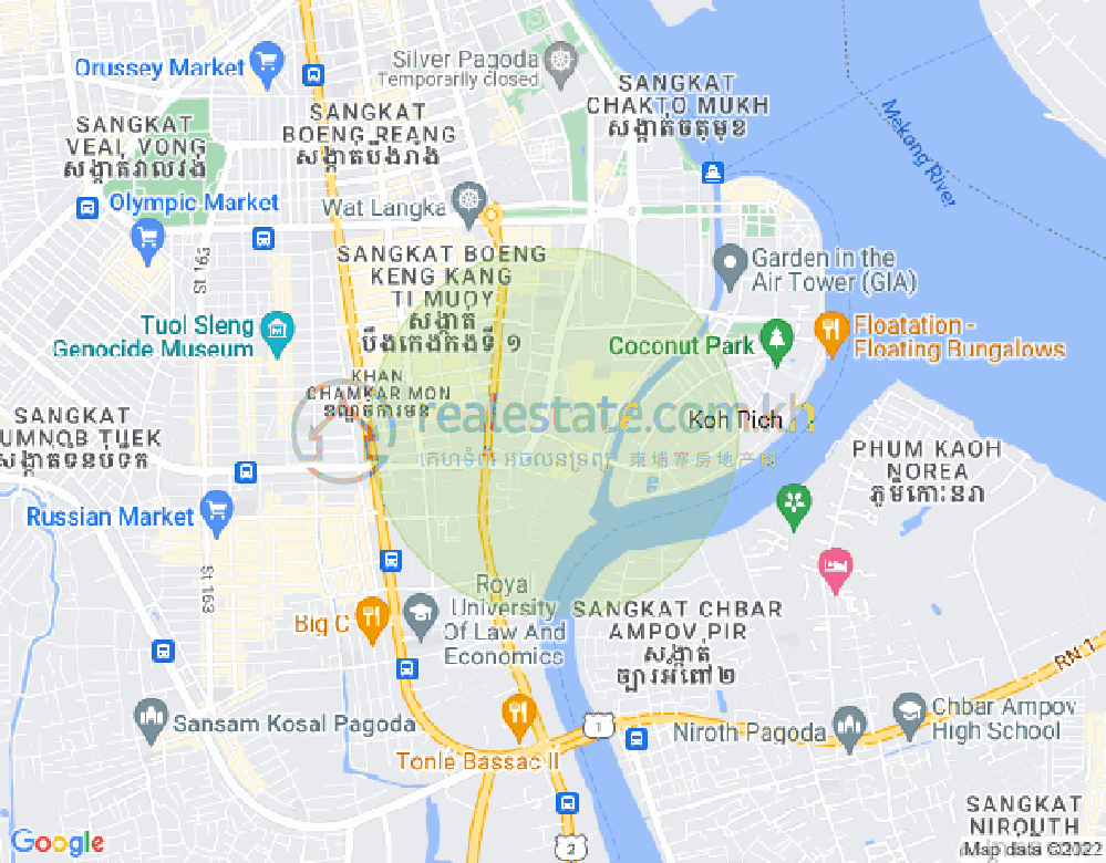 Map of Tonle Bassac, Chamkarmon, Phnom Penh