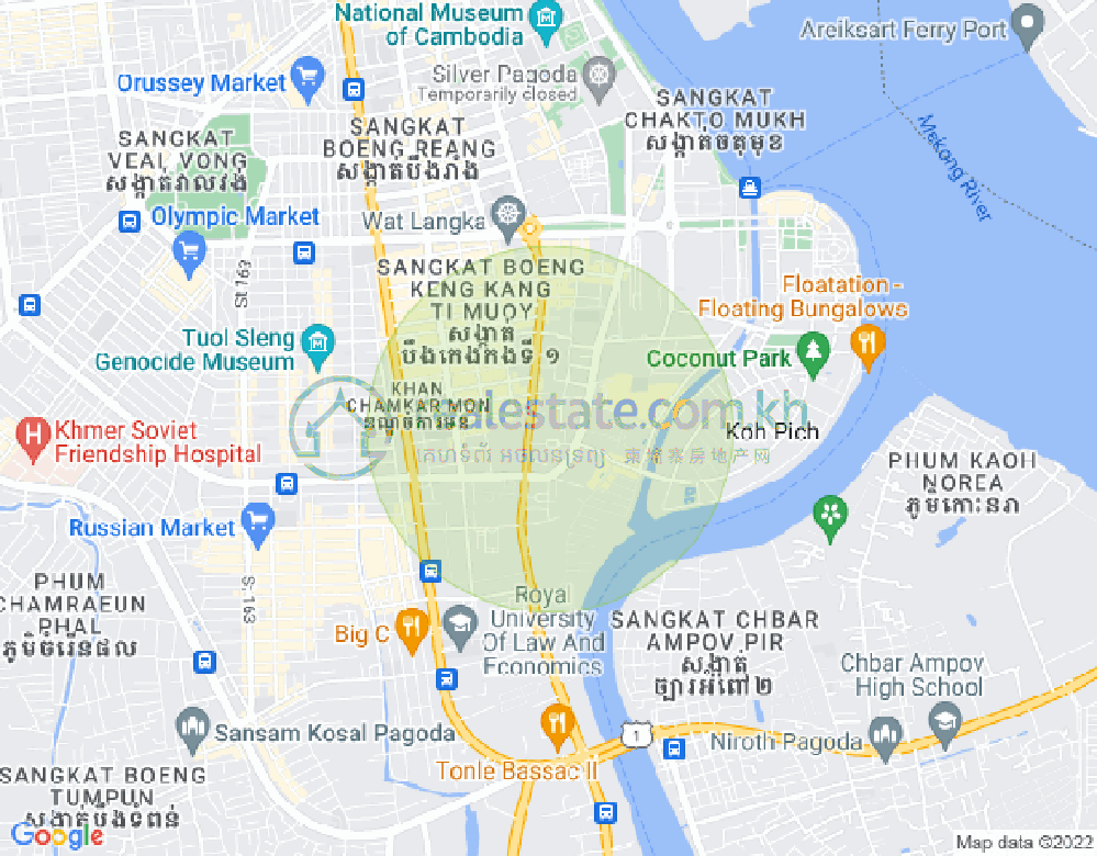 Map of Tonle Bassac, Chamkarmon, Phnom Penh