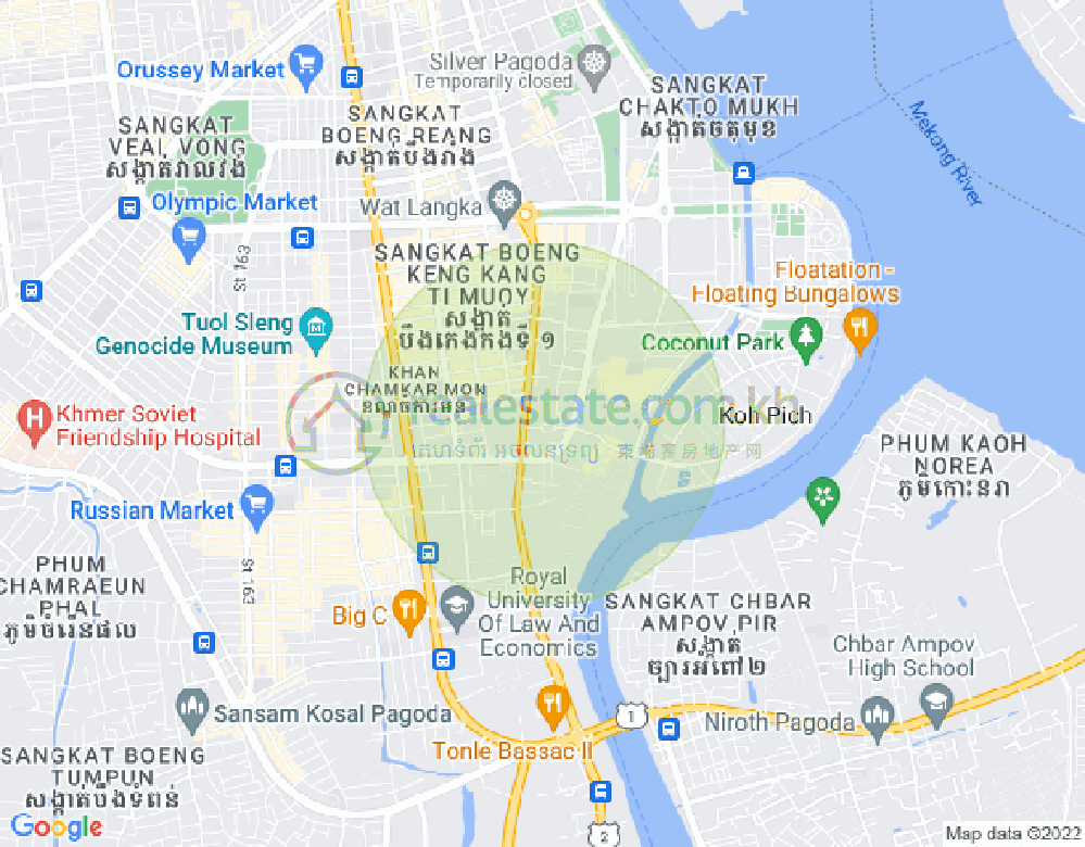 Map of Tonle Bassac, Chamkarmon, Phnom Penh