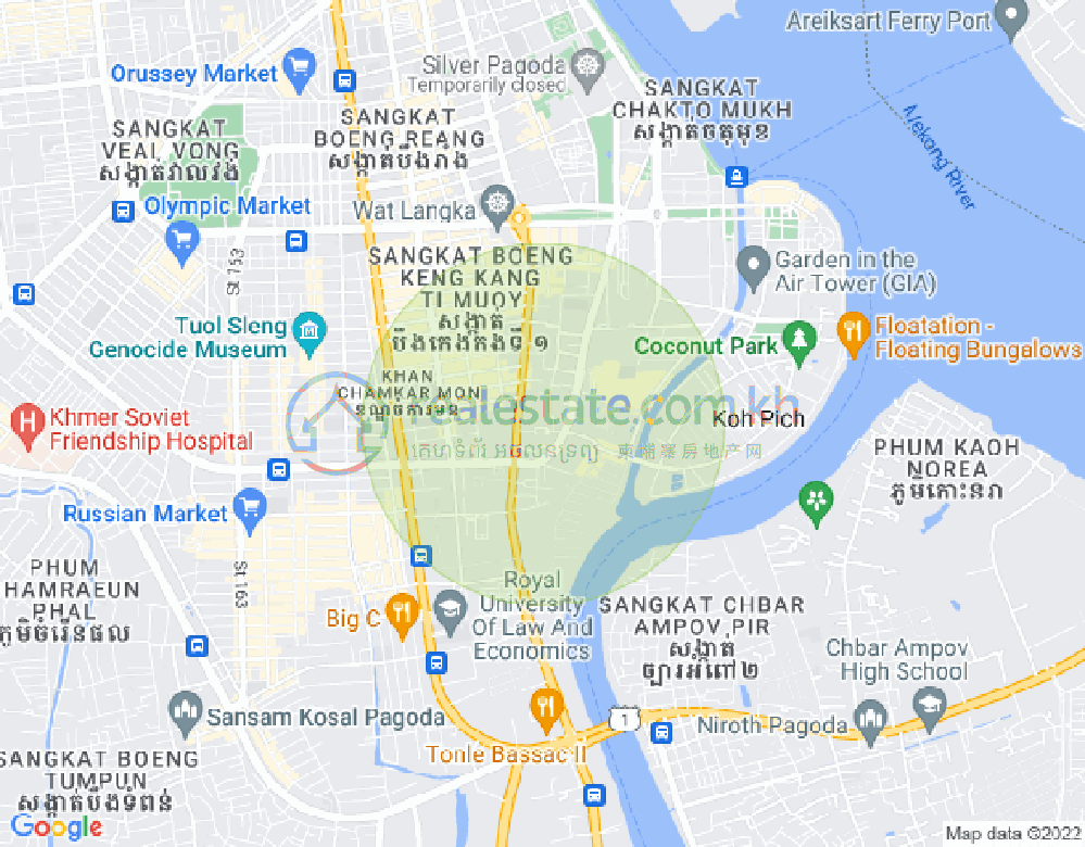 Map of Tonle Bassac, Chamkarmon, Phnom Penh