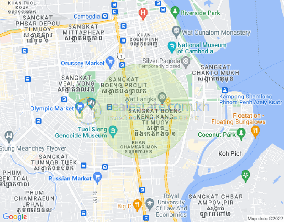 만경강1부구(BKK1), 벙껭깡, 프놈펜 지도