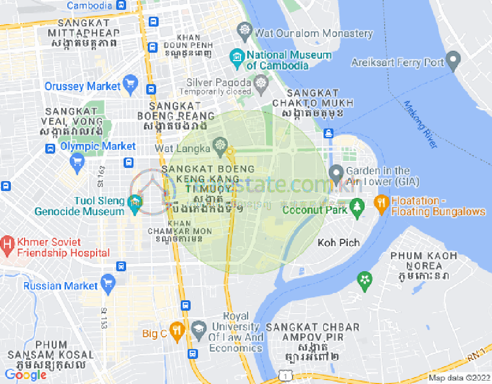 Map of Tonle Bassac, Chamkarmon, Phnom Penh