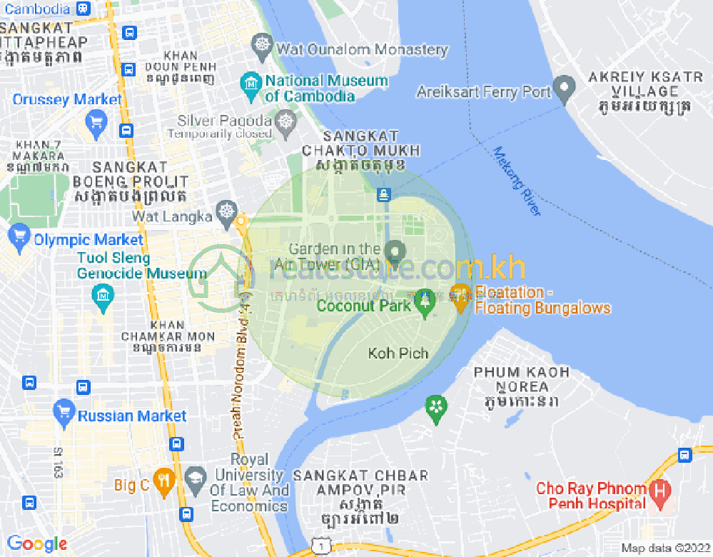 Map of Tonle Bassac, Chamkarmon, Phnom Penh