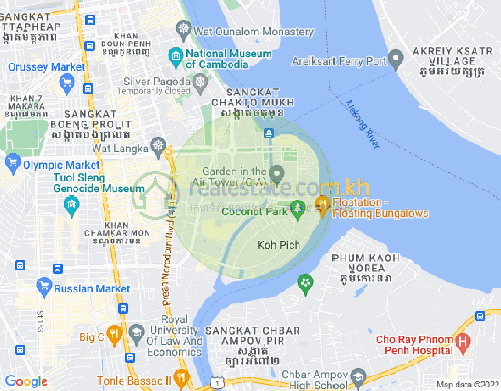Map of Tonle Bassac, Chamkarmon, Phnom Penh