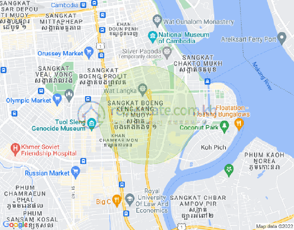 万景岗1分区（BKK1), 波哥堪, 金边地图