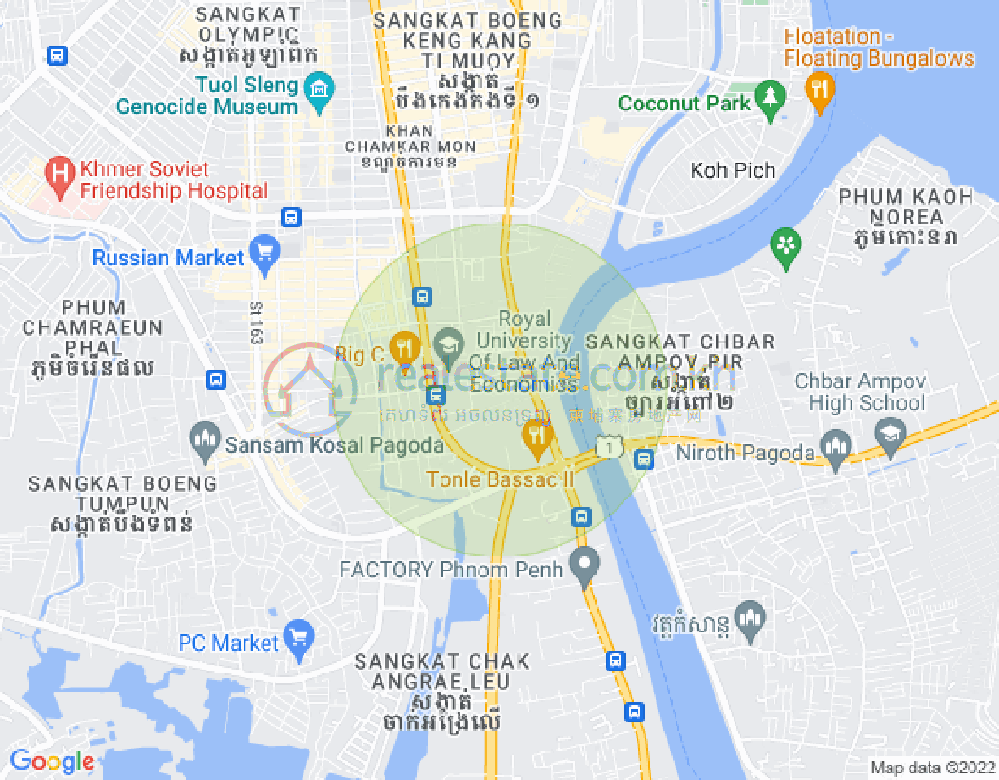 Mapa: Tonle Bassac, Chamkarmon, Phnom Penh