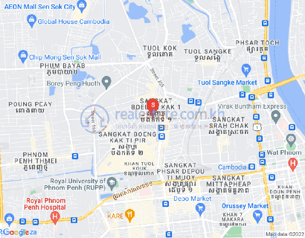 Mapa: Boeung Kak 1, Toul Kork, Phnom Penh
