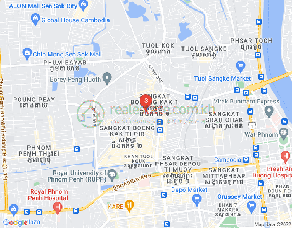 Mapa: Boeung Kak 1, Toul Kork, Phnom Penh