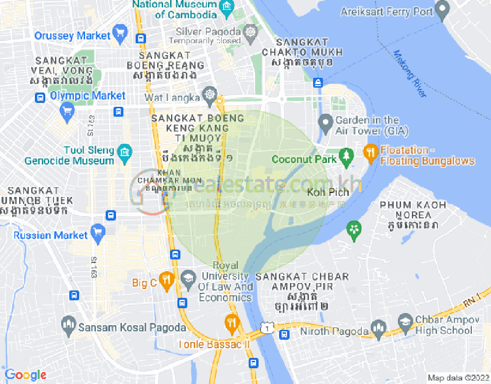 Map of Tonle Bassac, Chamkarmon, Phnom Penh