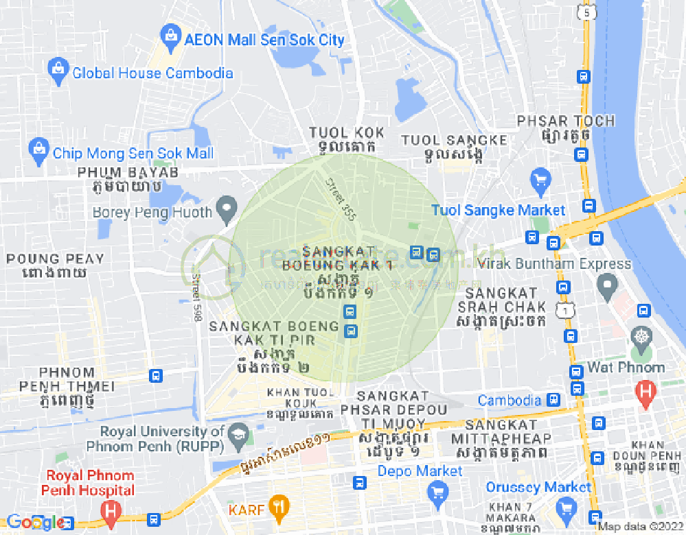 Map of Boeung Kak 1, Toul Kork, Phnom Penh