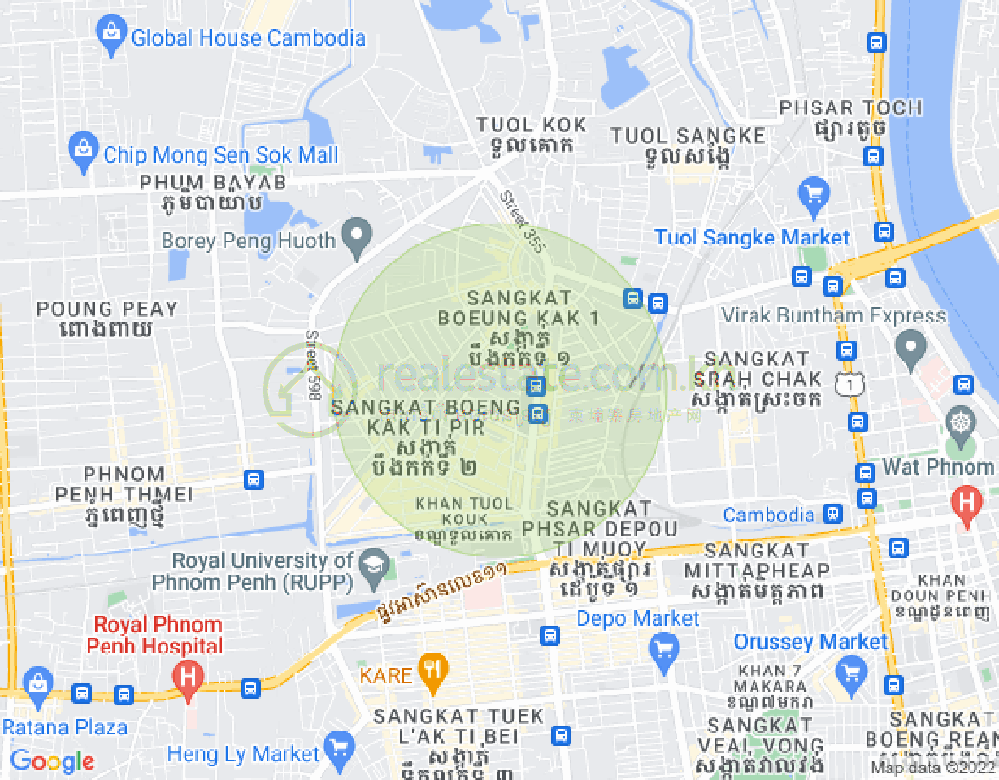 Carte de Boeung Kak 1, Toul Kork, Phnom Penh