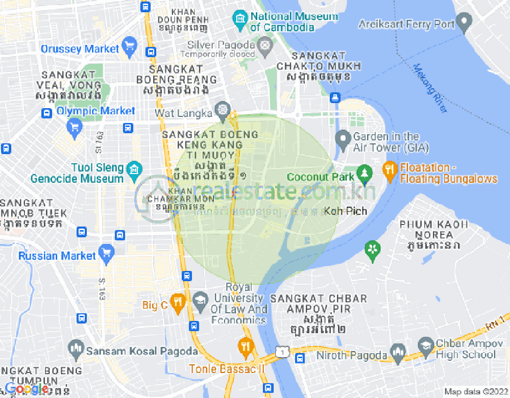Map of Tonle Bassac, Chamkarmon, Phnom Penh